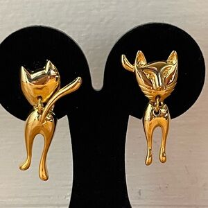 Vintage Gold Cat Earrings